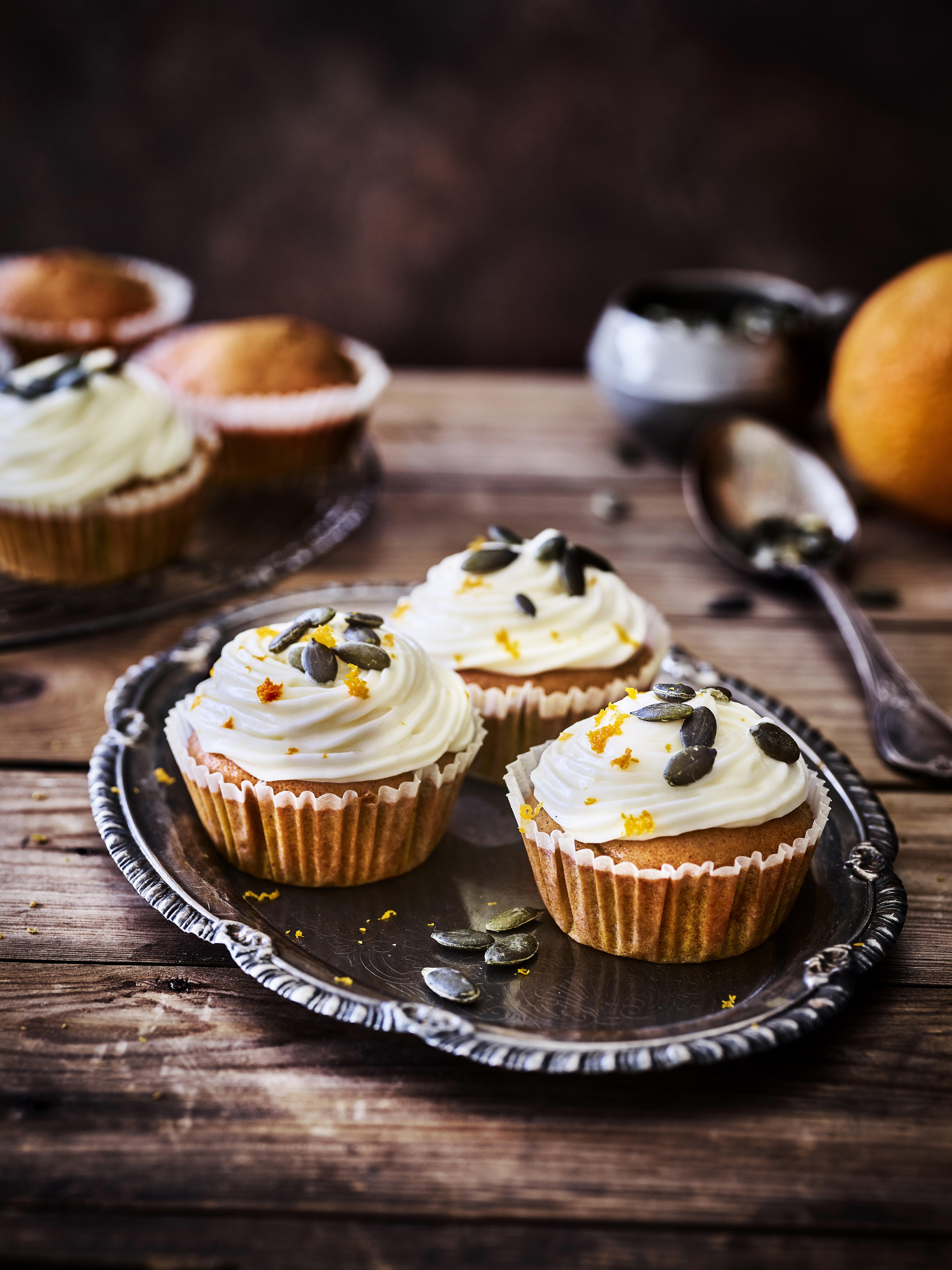 Pompoenmuffins met cream cheese frosting